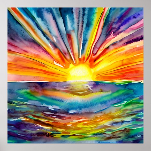 カラフルSun Rays over the Water Reflection AI Art ポスター (正面)