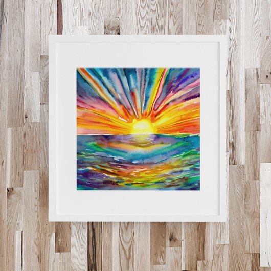 カラフルSun Rays over the Water Reflection AI Art ポスター