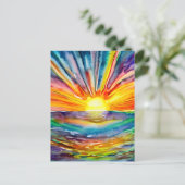 カラフルSun Rays over the Water Reflection AI Art ポストカード (スタンド正面)