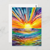 カラフルSun Rays over the Water Reflection AI Art ポストカード (正面/裏面)