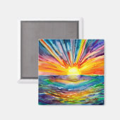 カラフルSun Rays over the Water Reflection AI Art マグネット (正面/裏面)