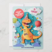 カラフルT-Rex恐竜の誕生日パーティー 招待状 (正面)