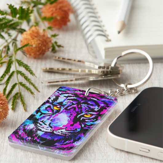 カラフルTiger Keychain – 野生生物大きな猫 キーホルダー (正面右)