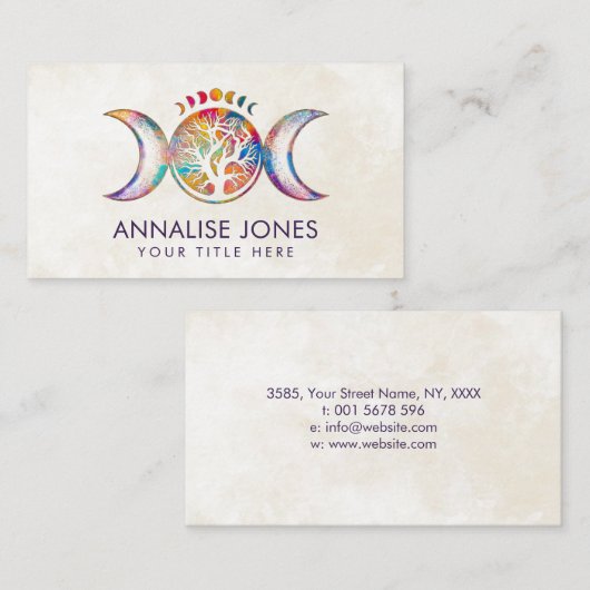 カラフルTriple Moon - Tree of Life Business Card 名刺 (正面/裏面)