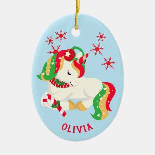 カラフルUnicorn Kidsクリスマス セラミックオーナメント (正面)