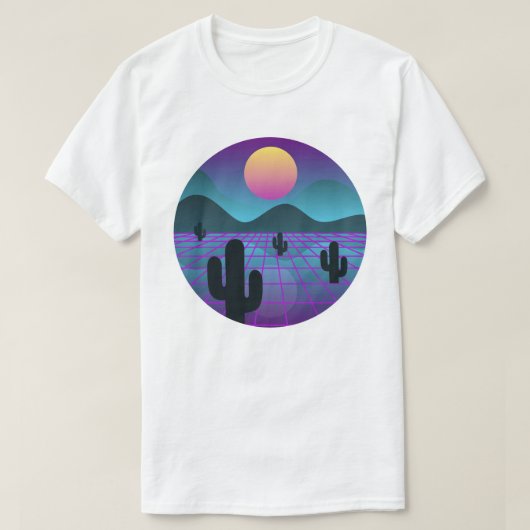 カラフルVaporwaveサボテン「デジタル砂漠」 Tシャツ (デザイン正面)