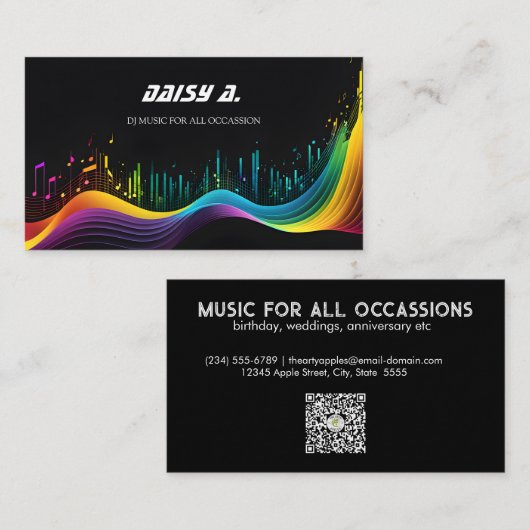 カラフルWAVEミニナルブラックDJパーティープレーン 名刺 (正面/裏面)