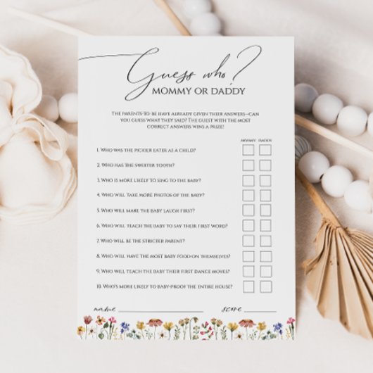 カラフルWildflower Guess誰がママかパパのカード 招待状