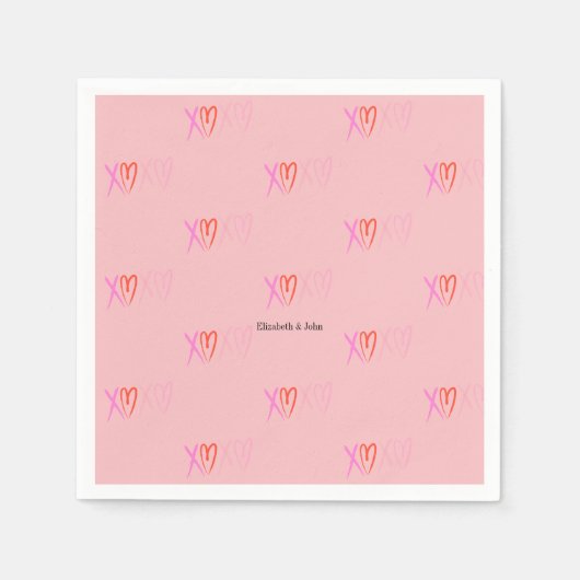 "カラフルXOXO"ハートバレンタインデー スタンダードカクテルナプキン (正面)