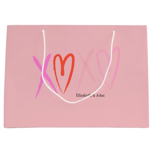 "カラフルXOXO"ハートバレンタインデー ラージペーパーバッグ (正面)