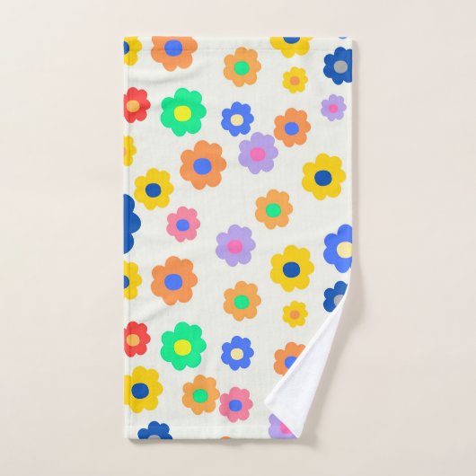 カラフルY2K小花インディ模様 バスタオルセット (ハンドタオル)