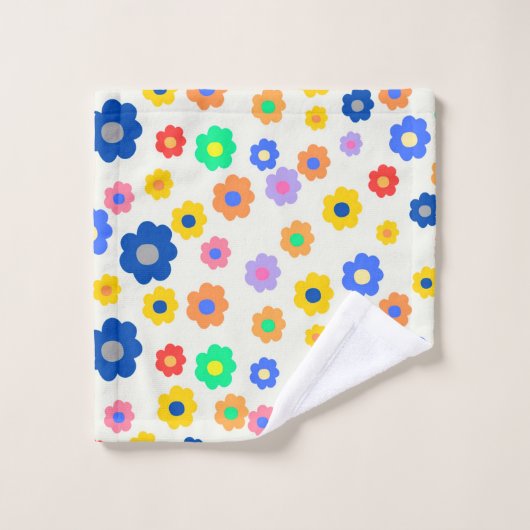 カラフルY2K小花インディ模様 バスタオルセット (ウォッシュタオル)