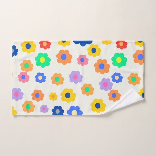 カラフルY2K小花インディ模様 バスタオルセット (ハンドタオル)
