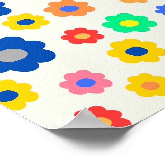 カラフルY2K小花インディ模様 ポスター (角)