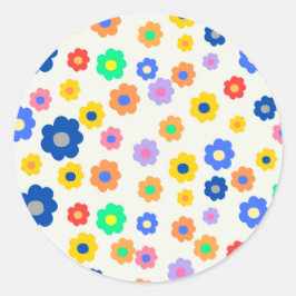 カラフルY2K小花インディ模様 ラウンドシール