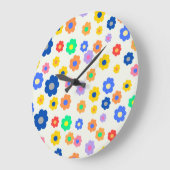 カラフルY2K小花インディ模様 ラージ壁時計 (傾斜)