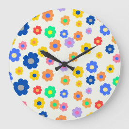 カラフルY2K小花インディ模様 ラージ壁時計
