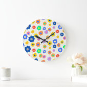 カラフルY2K小花インディ模様 ラージ壁時計 (ホーム)