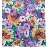 カラフ夏の花のコラージュパターン シャワーカーテン (正面)