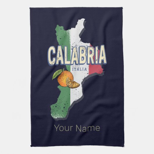 カラブリアイタリアレトロリージョンマップヴィンテージ土産 キッチンタオル (縦)