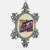 カラマズーミシガンヴィンテージ大文字葉書 スノーフレークピューターオーナメント (左)