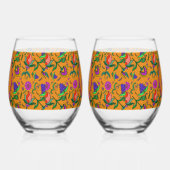 カラムカカラフルリ花黄バックグラウンドグリーン ステムなしワイングラス (左)