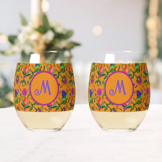 カラムカカラフルリ花黄バックグラウンドグリーン ステムなしワイングラス (インサイチュ (ウェディング))