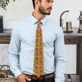 カラムカカラフルリ花黄バックグラウンドグリーン ネクタイ