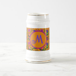 カラムカカラフルリ花黄バックグラウンドグリーン ビールジョッキ