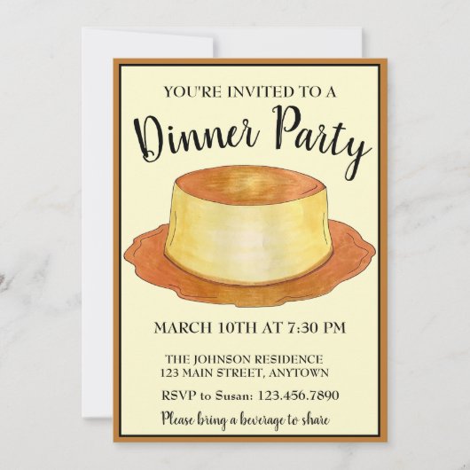 カラメルカスタードフランスペインのフードディナーパーティー 招待状 (正面)