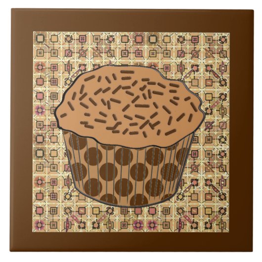 カラメルフロステッドカップケーキと散水器 タイル (正面)