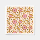 カラメルブラウンに白とピンクの花の模様 スタンダードカクテルナプキン (正面)