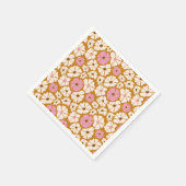 カラメルブラウンに白とピンクの花の模様 スタンダードカクテルナプキン (角)