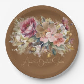 カラメルブラウンピンクピーチブルゴーニュフローラシャワー ペーパープレート (正面)