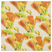 カラユリのオレンジ色の花の水色 ファブリック (見本)