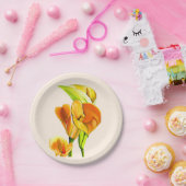 カラユリの水彩花アート ペーパープレート (パーティー)