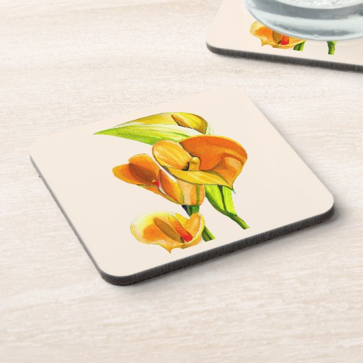 カラユリの花の水色のフローラ コースター (左側)