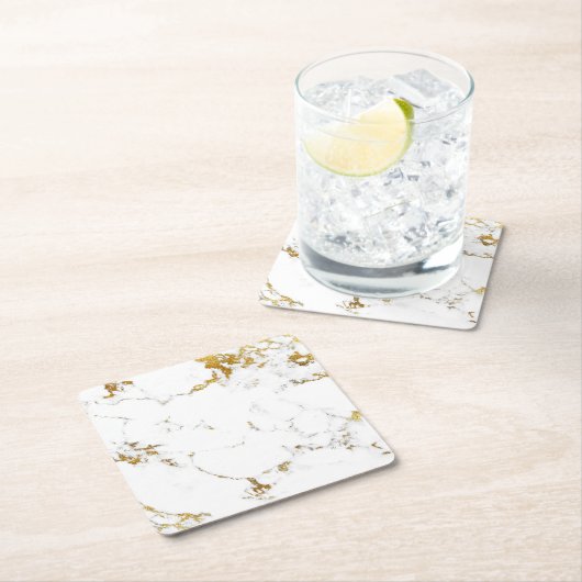 カララホワイト金ゴールド大理石抽象芸術スクエアコースター スクエアペーパーコースター (インサイチュ)