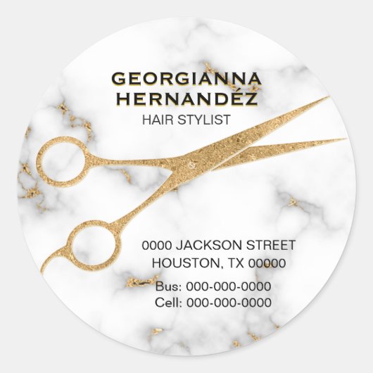 カララマーブル金ゴールドシザー美容師アドレス ラウンドシール (正面)