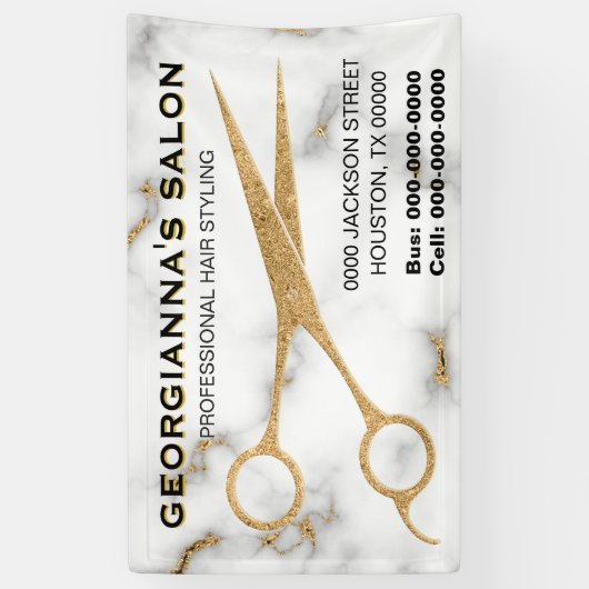 カララマーブル金ゴールドシザー美容師アドレス 横断幕 (縦)