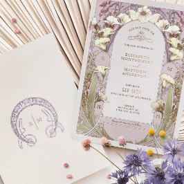 カラリリーバラゴールドフォイル結婚式招待状ミュシャ 箔招待状