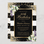 カラリリーブラック金ゴールド紙吹雪80誕生日 招待状 (正面/裏面)