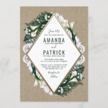 カラリリーブラップとレース結婚式招待状