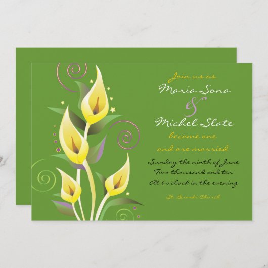 カラリリー結婚式招待状招待状フラワーグリーン 招待状 (正面/裏面)