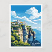 カランバカギリシャヴィンテージ旅行イラストレーション ポストカード (正面)