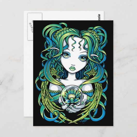 「カラン」グリーンロータスウォーターエンジェルポストカード ポストカード (正面/裏面)