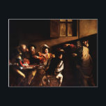 カラヴァッジョによる聖マタイの召し声(1600年) ポストカード<br><div class="desc">聖マタイの召し声は、ミケランジェロ・メリシ・ダ・カラヴァッジョの最高傑作であり、イエス・キリスト・マタイが彼に対してインスパイア行った瞬間を描いたもの。</div>