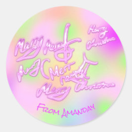 カラーからメリークリスマスセラピーホットピンク ラウンドシール