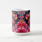 カラーかわいらしピンクの花のレディーミュージカルノート コーヒーマグカップ (中央)