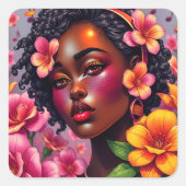 カラーかわいらしピンクの花のレディーミュージカルノート スクエアシール (正面)